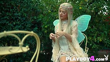 Petite Blonde Babe Eva Elfie Strips and Poses in Sexy Outdoor Costume