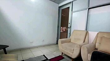 Man rides Colombian milf's big ass in fishnets to orgasm.