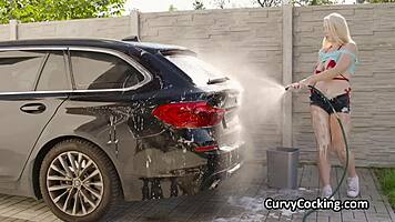 Titty fucking big tit car cleaning girlfriend with deepthroat and big cock