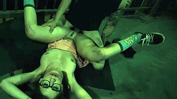 Glasses teen gets public facial from dom