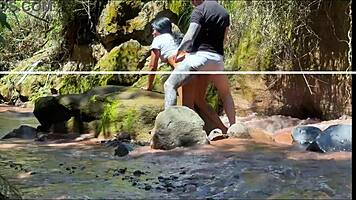 pareja amateur se graba follando con su hermanastro en el rio