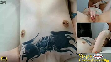 Vegas Starr arrive sur le canap', huilée pour jeu gode verre et bondage POV