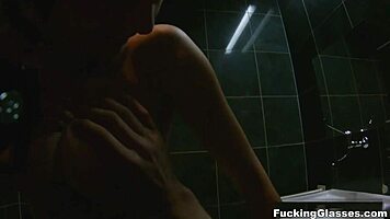 fucking glasses - mazy teen 18+ blows in public restroom for orgasm