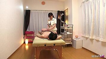 Uncensored old-young sex at Japanese massage with skinny teen