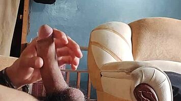 masturbating my cock in the living room 😈
