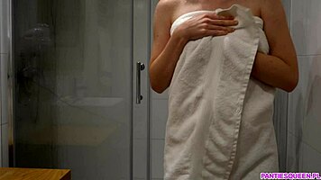 Step sister with unshaven pussy gets wet in homemade shower scene.