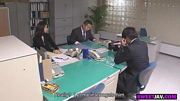 the japanese police lady gives a steamy blowjob to young 18+ suspect