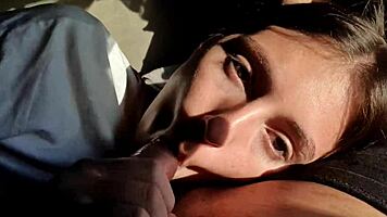 Public Pissing Teen 18+ Gives Risky Blowjob on Camping