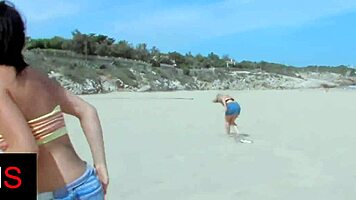 Brunette Girl and Blonde Girl Fucked at the Seaside by a Hot Male!