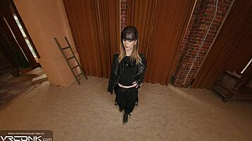 Cosplaying as skinny Furiosa, teen 18+ deepthroats monster cock in VR. Group scene includes missionary fucking.