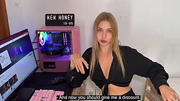 blonde friend teases playfully on outdoor camera for fun