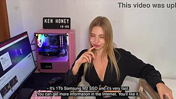 blonde friend teases playfully on outdoor camera for fun