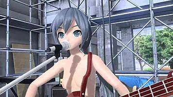 Miku and rin naked dance in public 3d porn with double penetration