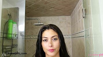 Captivating Brunette Beauty Taking A Shower