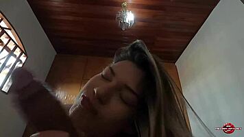 Watch this naughty blonde wet her pussy and take skinny dick in the bedroom?