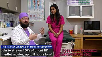 Intriguing encounter with neighbor Misty Addams as first gyno in latex gloves