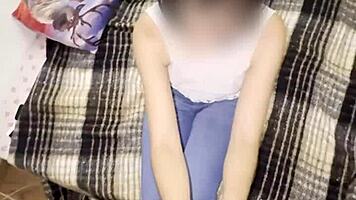 Watch this cute skinny brunette's first home porn video
