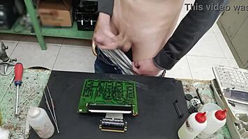 Blasting huge cumshot on client's machine