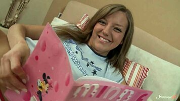 how does horny teen junia pleasure her tight pussy with vibrator?