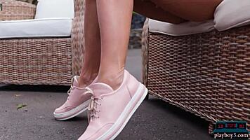 Two Ukrainian milf babes, Jana Bubu and Elina Love, strip down for softcore teasing.