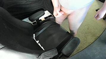 ginger teen 18+ explodes huge cum load on chair while jerking solo in bedroom