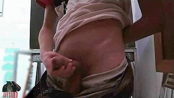skinny young babe masturbates big monster cock in shop back