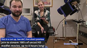 Dr Tampa Tests Human Guinea Pigs with Ava Siren Spreading in Latex Jeans