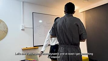 milf teacher shows 18-year-old boy and nerdy girl how to bang in hot classroom threesome