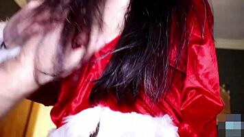 Her first sloppy blowjob, young Desi learns deepthroat for Christmas, oops typo