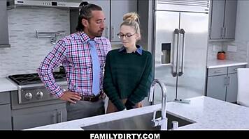 Skinny Blonde Teen Stepdaughter and Jealous Stepdad on Kitchen Counter - Lily Larimar Johnny Castle