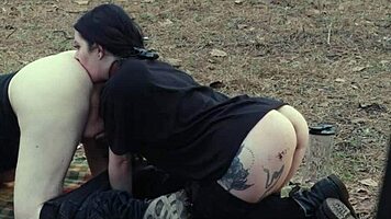 Submissive Girl Licks Ass and Drinks Piss at Roadside Picnic Before Rough Face Fucking