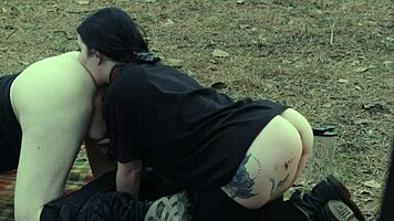 Submissive Girl Licks Ass and Drinks Piss at Roadside Picnic Before Rough Face Fucking