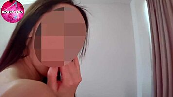 Babe Rips Clothes and Plays Pussy on Business Trip