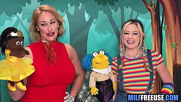 blonde milf & teen 18+ get free used on sesame street movie set 😈