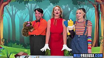 blonde milf & teen 18+ get free used on sesame street movie set 😈