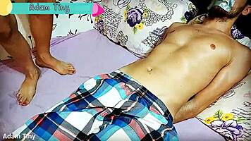 cheating wife ties up husband's best friend for dirty bedroom jerk-off vid