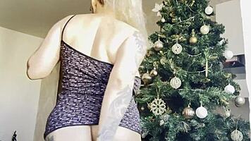 Big Tits Blonde Masturbates Near Christmas Tree