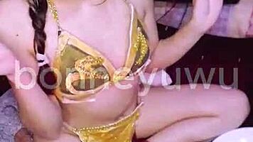 Bonneyuwu as leia in star wars cosplay gets facial ejaculation on bed