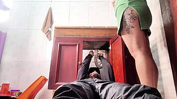 Lonely housewife cheats wildly with plumber in bathroom