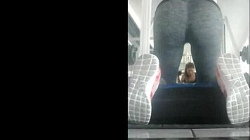 Skinny Mexican teen bent over in leggings at the gym