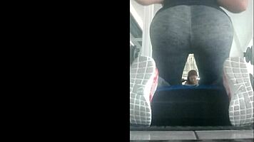 Skinny Mexican teen bent over in leggings at the gym