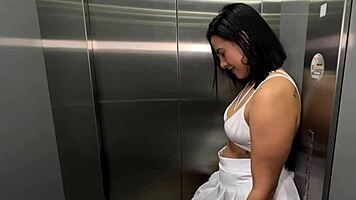 Latina milf neighbor bends over for young bbc guy in elevator, requesting creampie.