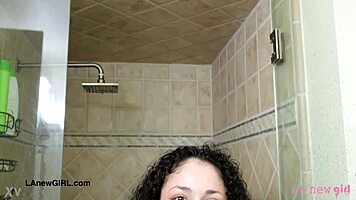 New Cute Brunette Takes Shower During Casting Photoshoot Interview