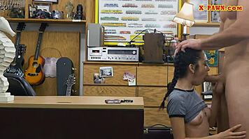 Slim teen gets drilled by pawnshop owner in intriguing pov encounter