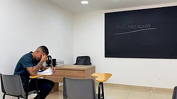 Stepbrother's Best Friend Helps Study, Cums On Mouth.