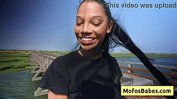 ebony babe fingers pussy with big natural tits in front of horny friend - eden west, charles dera