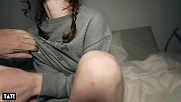 Fit Italian college babe spreads tight pussy for rough jizz load.