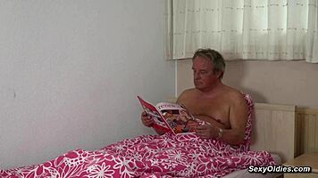 naughty babe asks, why not fuck step grandpa in cowgirl on the bed?