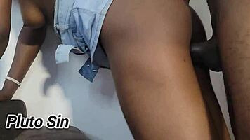 hot delivery girl in miniskirt rides big black cock tight pussy