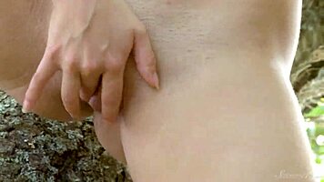 Ginger Teen Pamela E Is Self Smashing Her Pink Cunt On The Branches